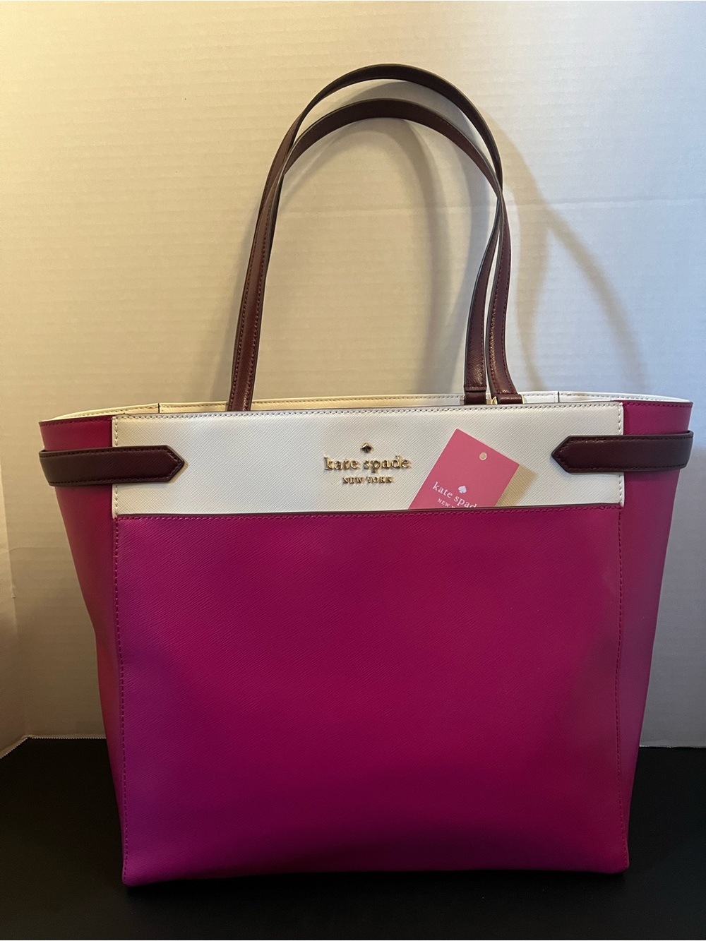 Kate Spade Pink and White Leather Tote